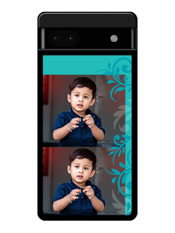 Custom Google Pixel 6A 5G Custom Glass Phone Case - With Photo And Green Floral Design