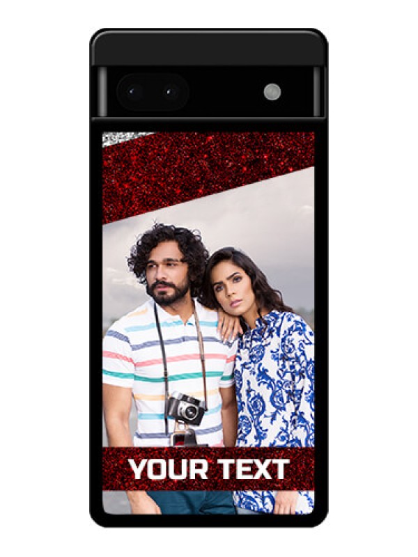 Custom Google Pixel 6A 5G Custom Glass Phone Case - Image Holder With Glitter Strip Design