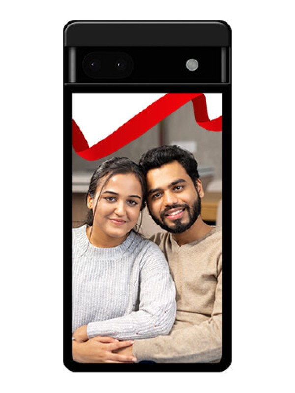 Custom Google Pixel 6A 5G Custom Glass Phone Case - Red Ribbon Frame Design
