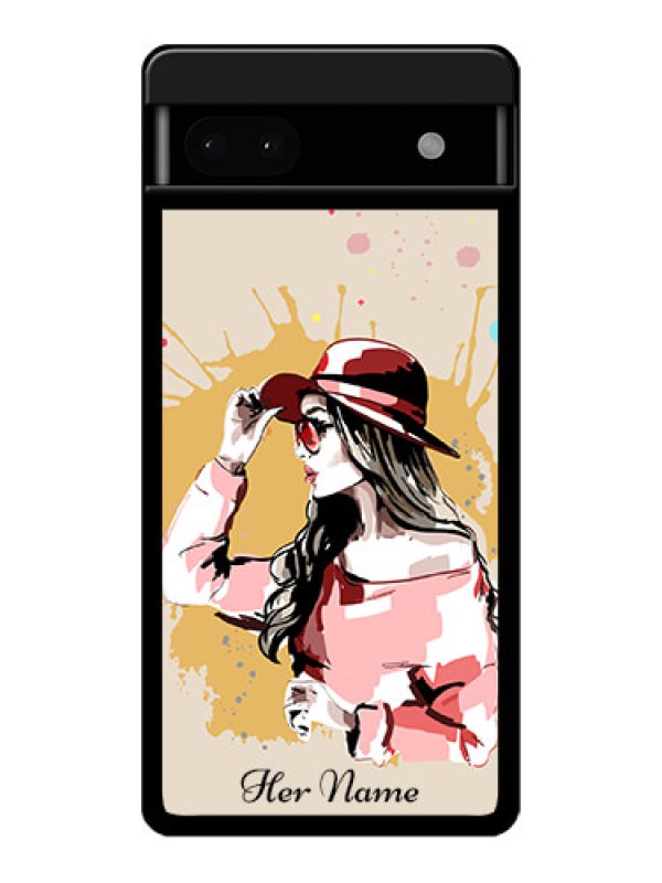 Custom Google Pixel 6A 5G Custom Glass Phone Case - Women With Pink Hat Design