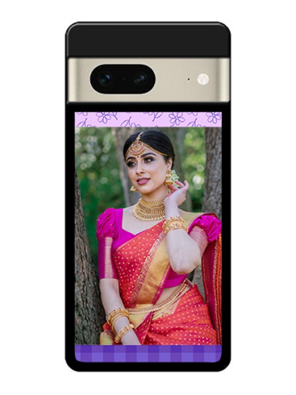 Custom Google Pixel 7 5G Custom Glass Phone Case - Purple Floral Design