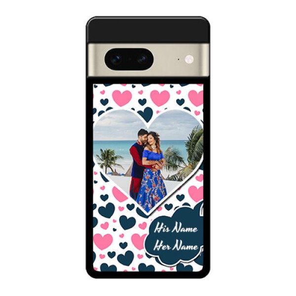 Google Pixel 7 5G Custom Glass Phone Case - Pink & Blue Heart Design