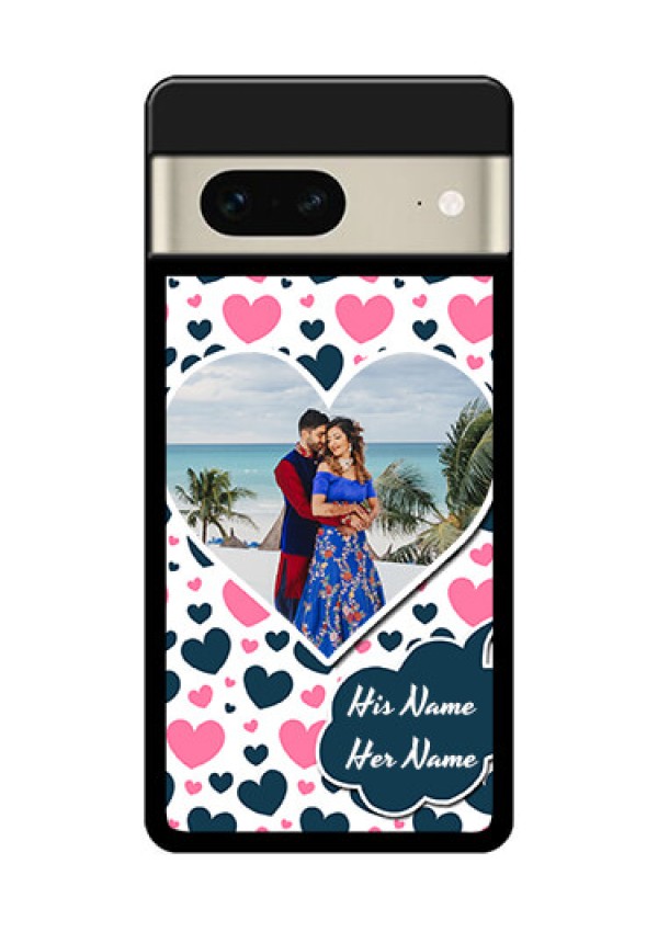 Google Pixel 7 5G Custom Glass Phone Case - Pink & Blue Heart Design