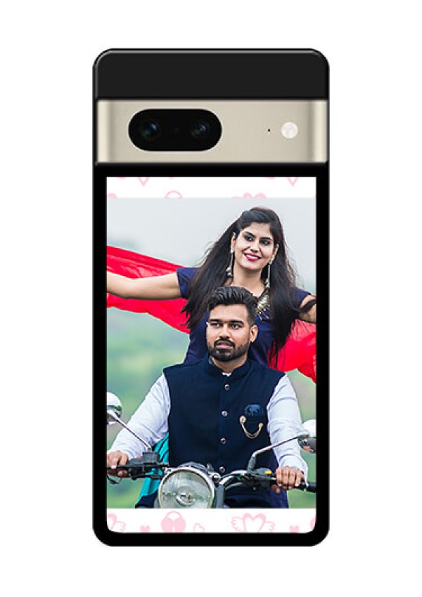 Google Pixel 7 5G Custom Glass Phone Case - Pink Flying Heart Design