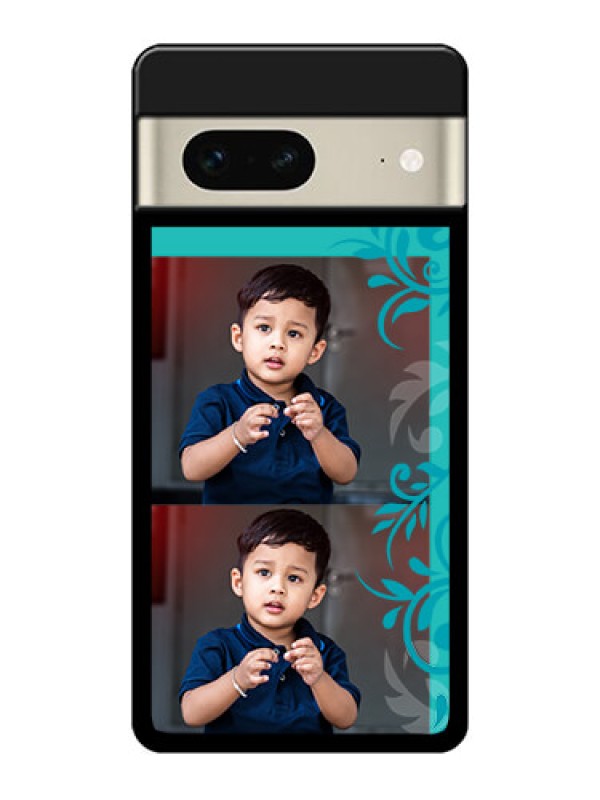 Custom Google Pixel 7 5G Custom Glass Phone Case - With Photo And Green Floral Design