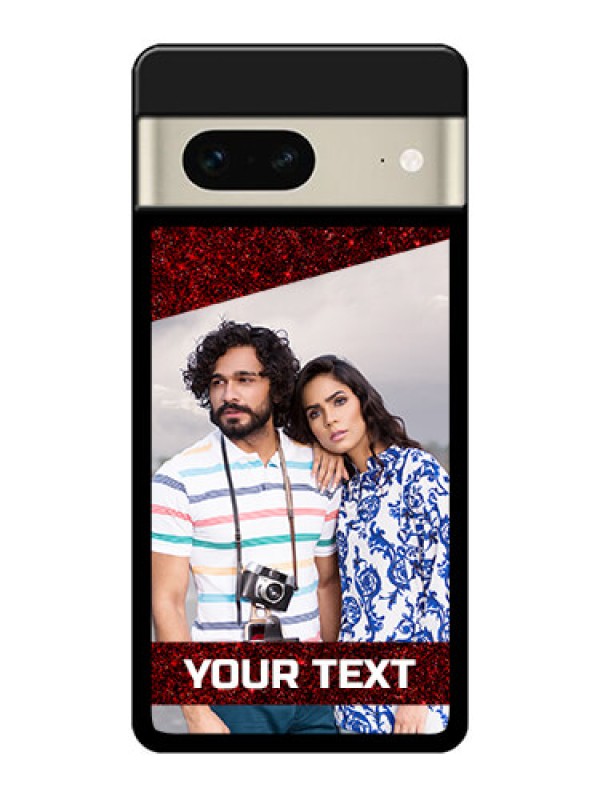 Custom Google Pixel 7 5G Custom Glass Phone Case - Image Holder With Glitter Strip Design