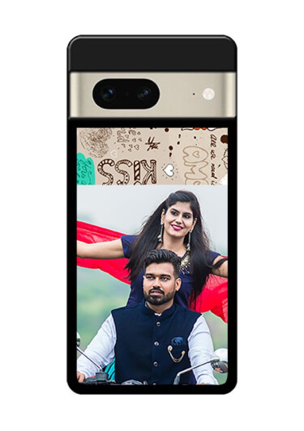 Google Pixel 7 5G Custom Glass Phone Case - Love Doodle Pattern