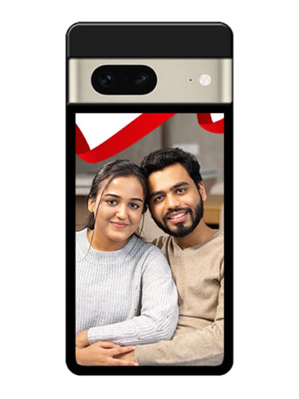 Custom Google Pixel 7 5G Custom Glass Phone Case - Red Ribbon Frame Design