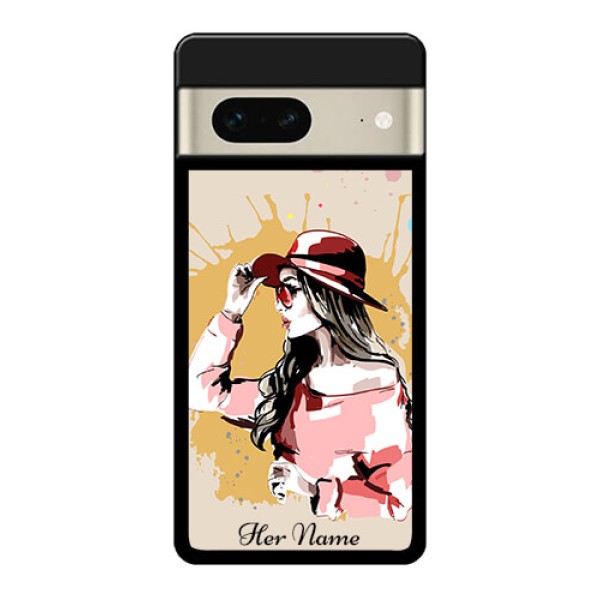 Google Pixel 7 5G Custom Glass Phone Case - Women With Pink Hat Design