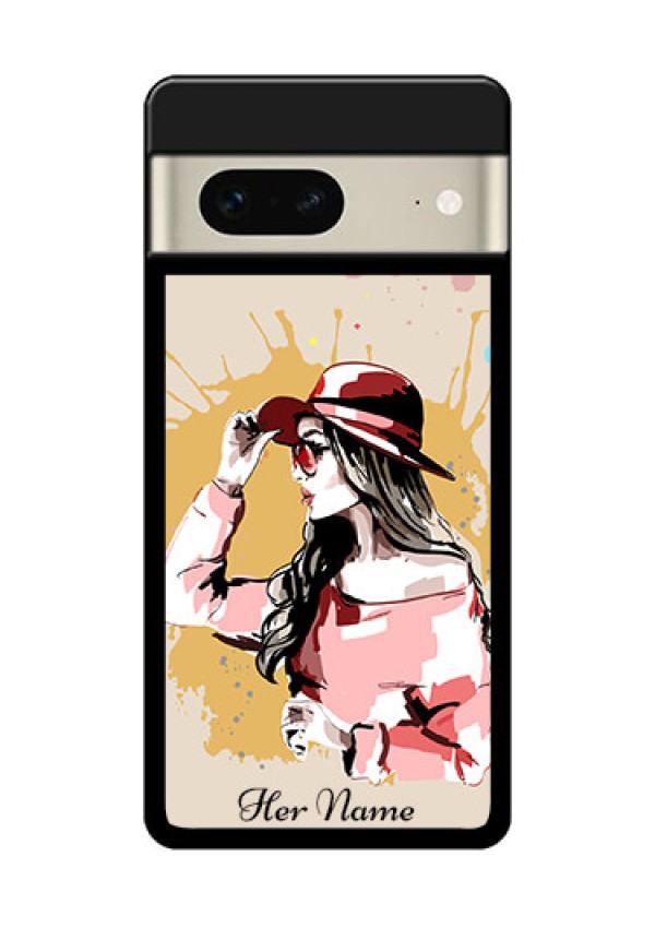 Google Pixel 7 5G Custom Glass Phone Case - Women With Pink Hat Design
