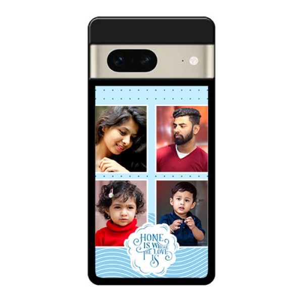 Google Pixel 7 5G Custom Glass Phone Case - Cute Love Quote With 4 Pic Upload Design