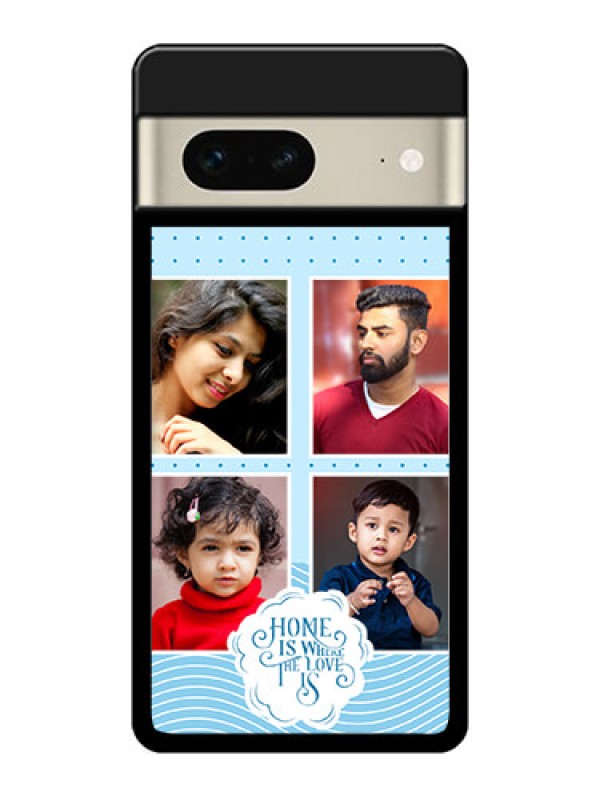 Custom Google Pixel 7 5G Custom Glass Phone Case - Cute Love Quote With 4 Pic Upload Design