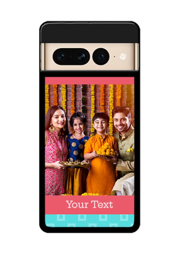 Google Pixel 7 Pro 5G Custom Glass Phone Case - Peach & Blue Color Design