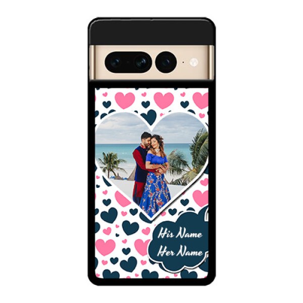 Google Pixel 7 Pro 5G Custom Glass Phone Case - Pink & Blue Heart Design