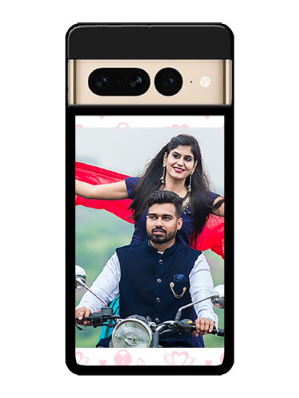 Custom Google Pixel 7 Pro 5G Custom Glass Phone Case - Pink Flying Heart Design