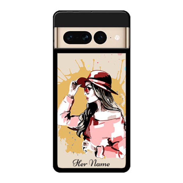 Google Pixel 7 Pro 5G Custom Glass Phone Case - Women With Pink Hat Design