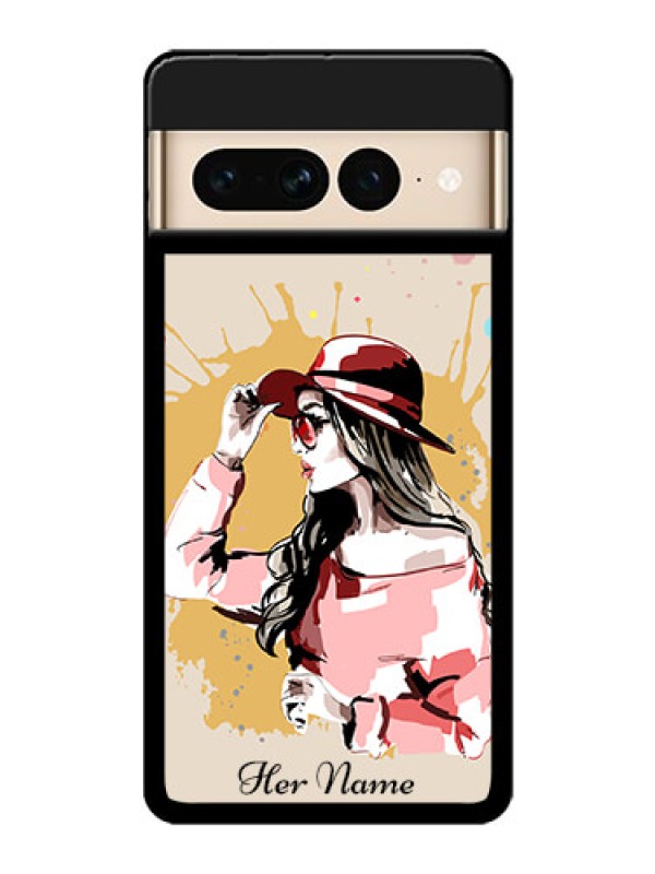 Custom Google Pixel 7 Pro 5G Custom Glass Phone Case - Women With Pink Hat Design