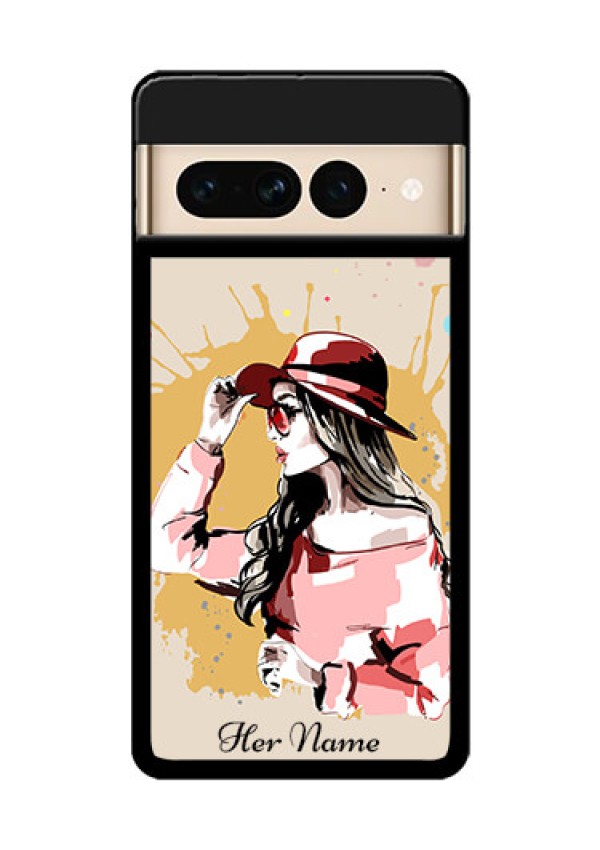 Google Pixel 7 Pro 5G Custom Glass Phone Case - Women With Pink Hat Design