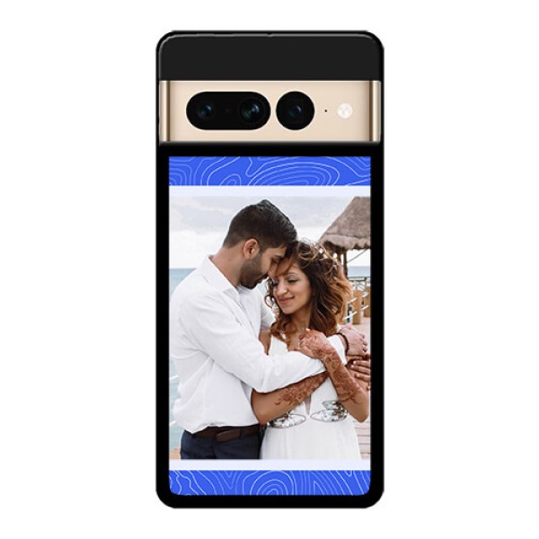 Google Pixel 7 Pro 5G Custom Glass Phone Case - Curved Line Art With Blue And White Design