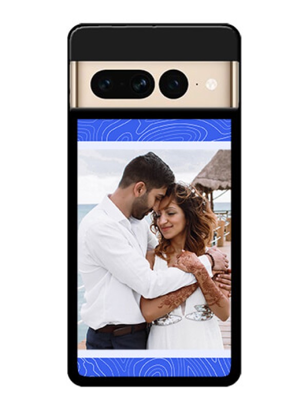 Custom Google Pixel 7 Pro 5G Custom Glass Phone Case - Curved Line Art With Blue And White Design