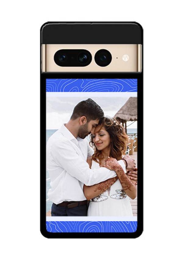 Google Pixel 7 Pro 5G Custom Glass Phone Case - Curved Line Art With Blue And White Design