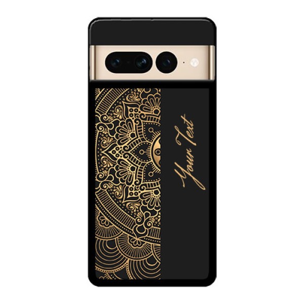 Google Pixel 7 Pro 5G Custom Glass Phone Case - Mandala Art With Custom Text Design