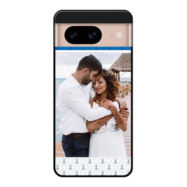 Google Pixel 8 5G Custom Glass Phone Case - Blue Anchors Design