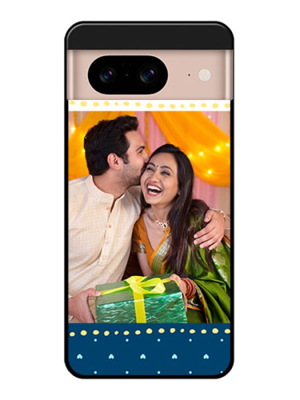 Custom Google Pixel 8 5G Custom Glass Phone Case - White And Blue Abstract Design