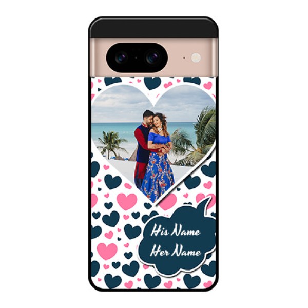 Google Pixel 8 5G Custom Glass Phone Case - Pink and Blue Heart Design