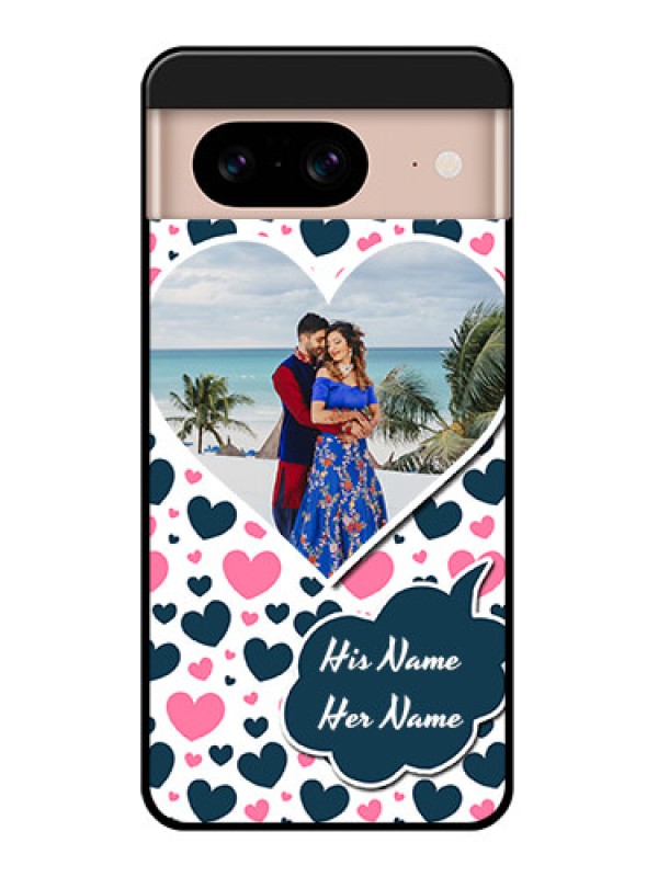 Custom Google Pixel 8 5G Custom Glass Phone Case - Pink and Blue Heart Design