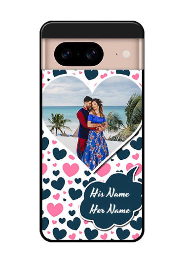 Google Pixel 8 5G Custom Glass Phone Case - Pink and Blue Heart Design
