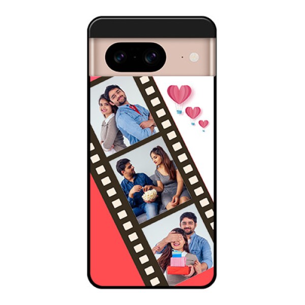 Google Pixel 8 5G Custom Glass Phone Case - 3 Image Holder With Film Reel