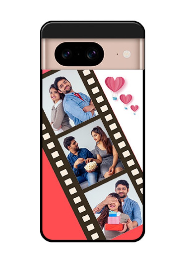 Google Pixel 8 5G Custom Glass Phone Case - 3 Image Holder With Film Reel