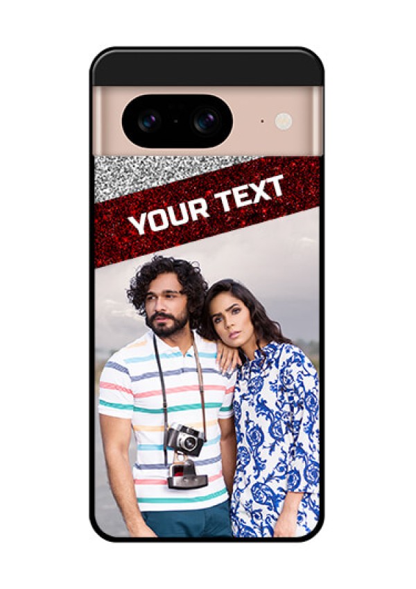 Google Pixel 8 5G Custom Glass Phone Case - Image Holder With Glitter Strip Design