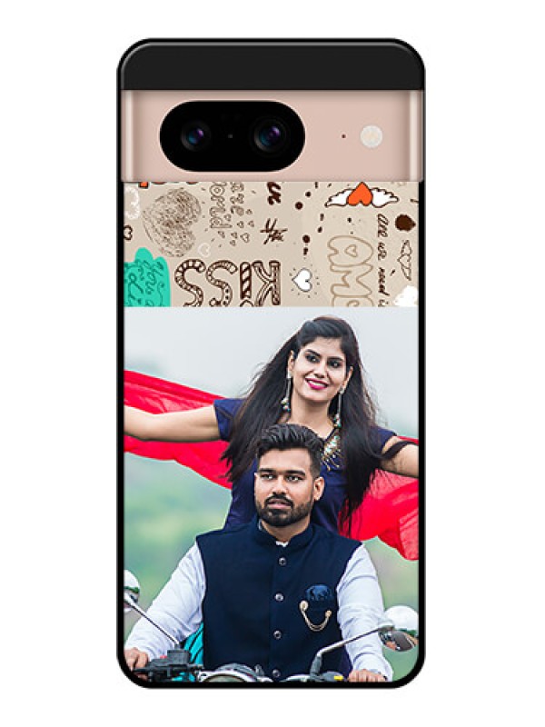 Custom Google Pixel 8 5G Custom Glass Phone Case - Love Doodle Pattern