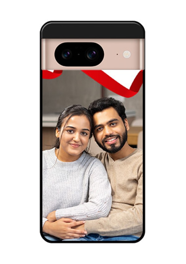Google Pixel 8 5G Custom Glass Phone Case - Red Ribbon Frame Design