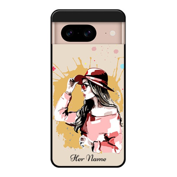 Google Pixel 8 5G Custom Glass Phone Case - Women With Pink Hat Design