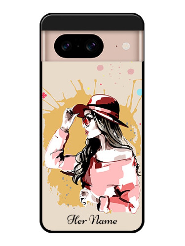 Custom Google Pixel 8 5G Custom Glass Phone Case - Women With Pink Hat Design