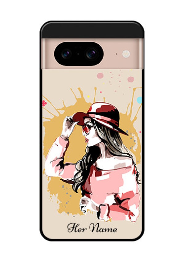 Google Pixel 8 5G Custom Glass Phone Case - Women With Pink Hat Design