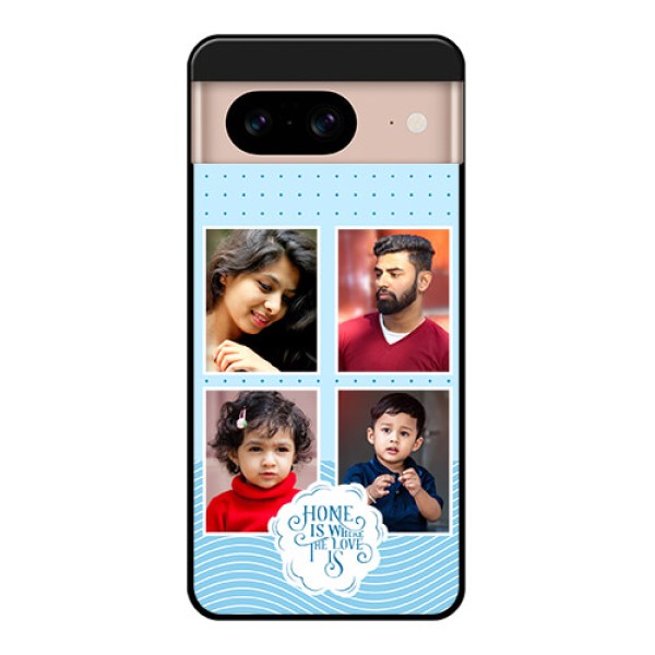 Google Pixel 8 5G Custom Glass Phone Case - Cute Love Quote With 4 Pic Upload Design