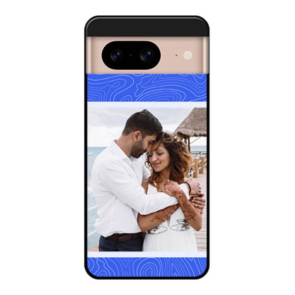Google Pixel 8 5G Custom Glass Phone Case - Curved Line Art With Blue And White Design
