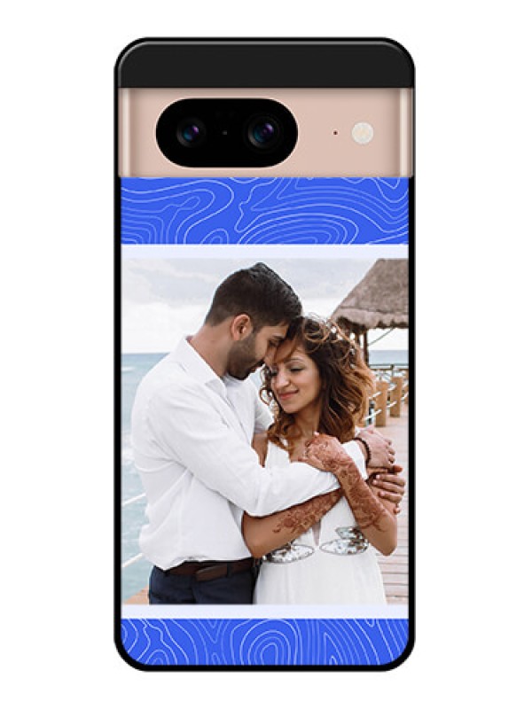 Custom Google Pixel 8 5G Custom Glass Phone Case - Curved Line Art With Blue And White Design