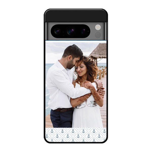 Google Pixel 8 Pro 5G Custom Glass Phone Case - Blue Anchors Design