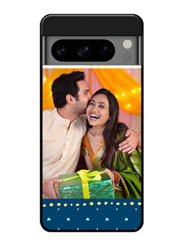 Custom Google Pixel 8 Pro 5G Custom Glass Phone Case - White And Blue Abstract Design