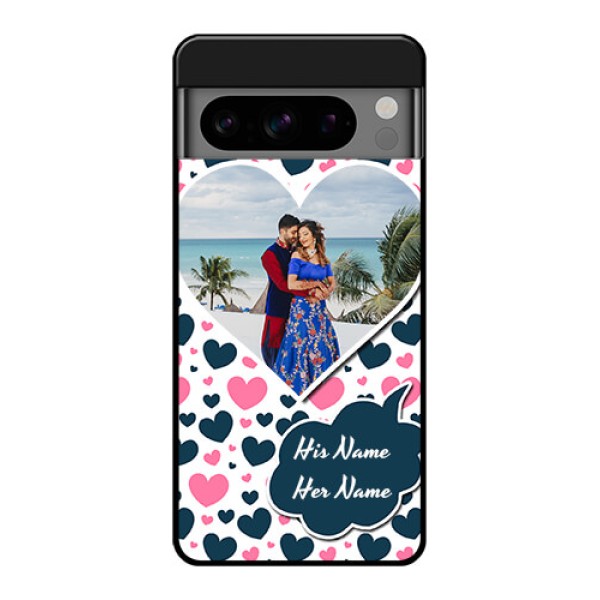 Google Pixel 8 Pro 5G Custom Glass Phone Case - Pink and Blue Heart Design