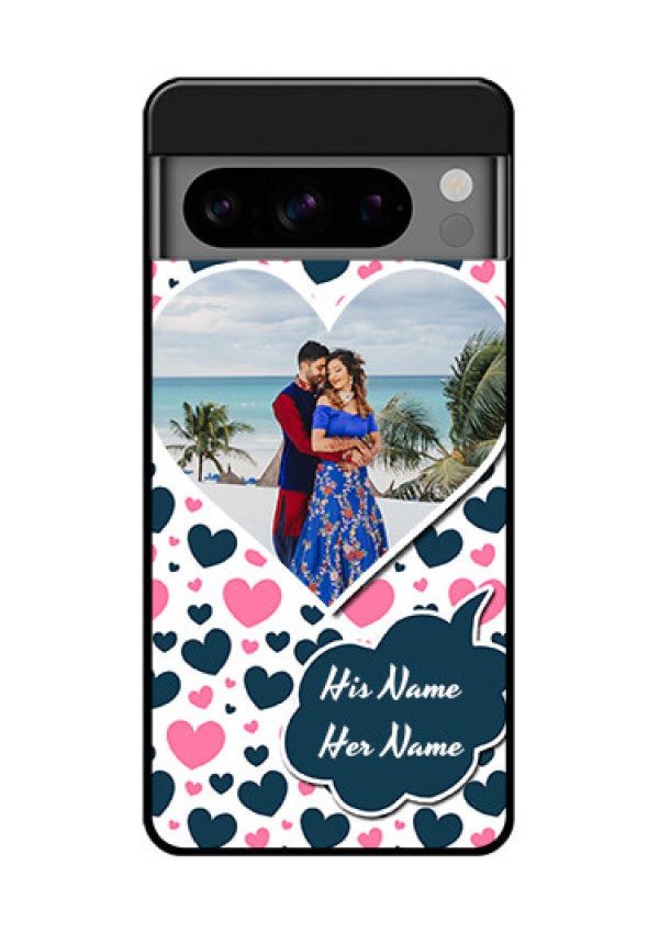 Google Pixel 8 Pro 5G Custom Glass Phone Case - Pink and Blue Heart Design