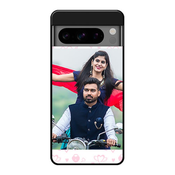 Google Pixel 8 Pro 5G Custom Glass Phone Case - Pink Flying Heart Design