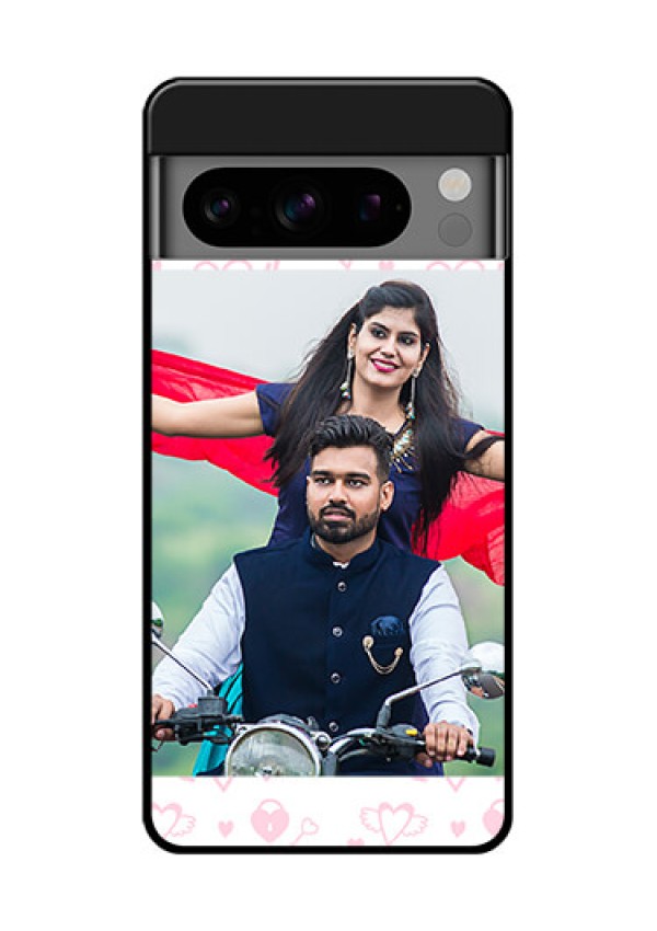 Google Pixel 8 Pro 5G Custom Glass Phone Case - Pink Flying Heart Design