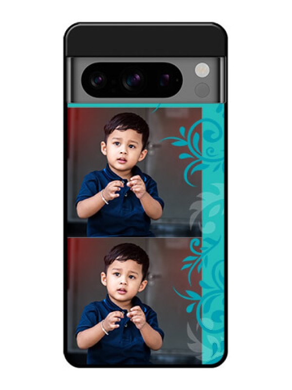 Custom Google Pixel 8 Pro 5G Custom Glass Phone Case - With Photo And Green Floral Design