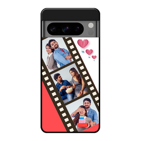 Google Pixel 8 Pro 5G Custom Glass Phone Case - 3 Image Holder With Film Reel